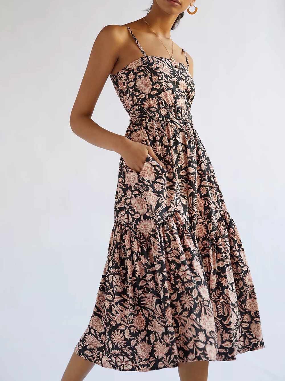 Beachgold Floral Cotton Belted Midi Dress